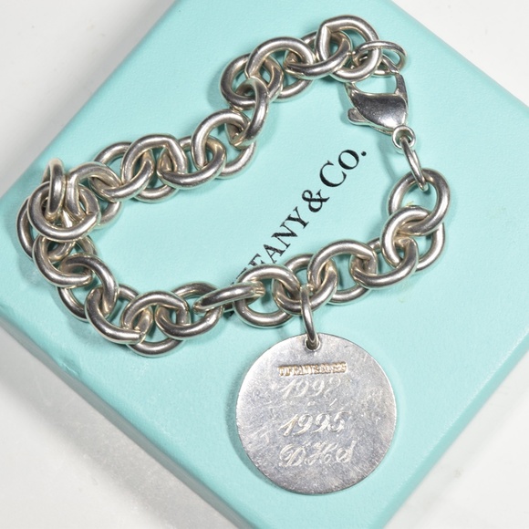 Vintage Tiffany & Co.Round Tag Charm Sterling Silver 925 Bracelet - Picture 1 of 5